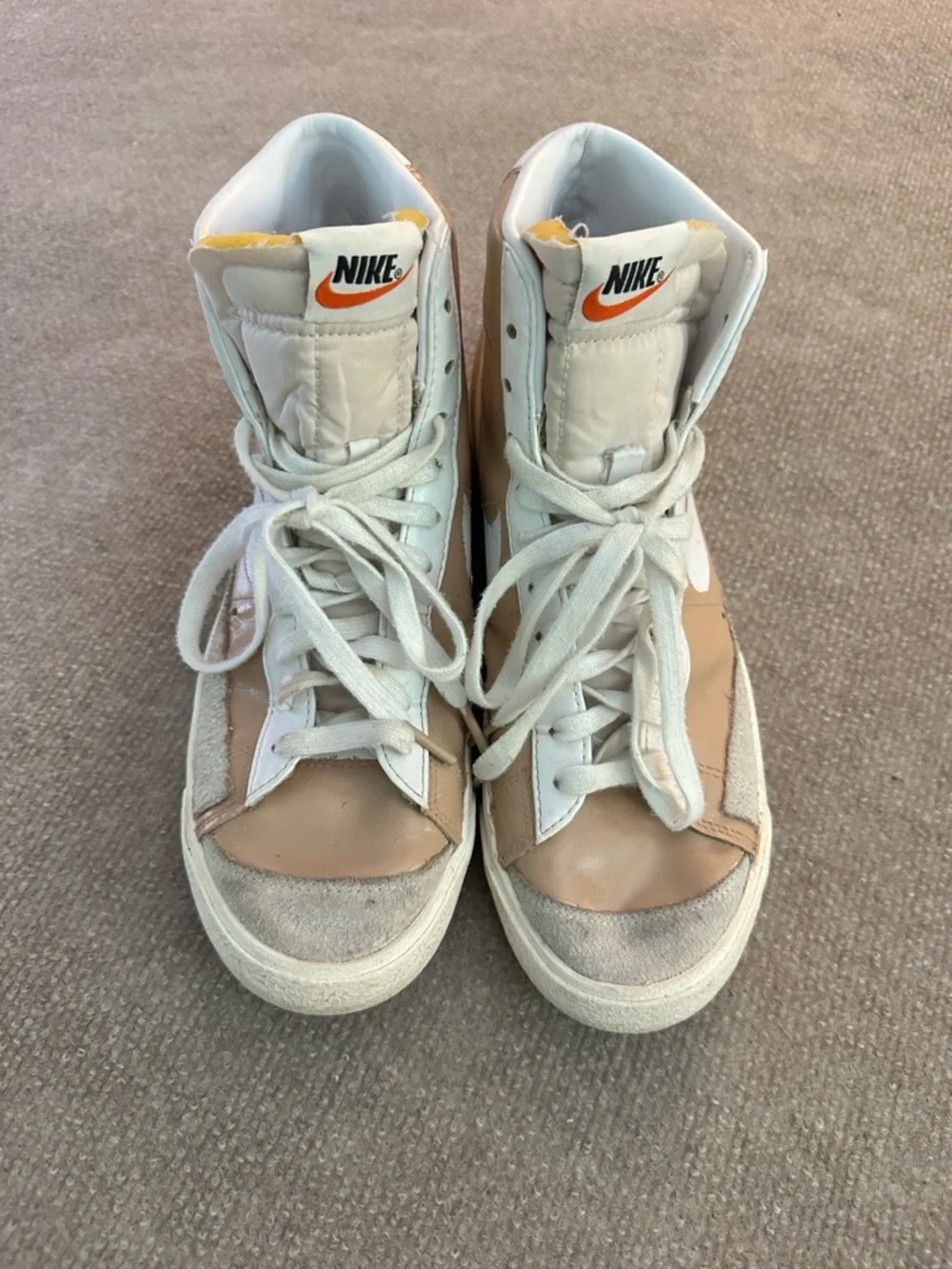 Nike Blazer 77 Womens High-Top Sneakers in Beige White Custom Hand Painted Bonsi